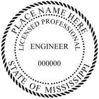 Mississippi Professional Engineer Rubber Stamp 2"